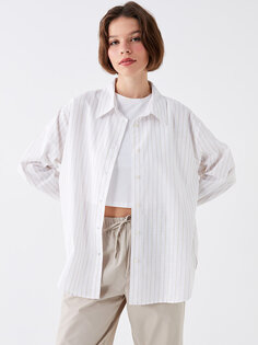 Полосатая женская рубашка оверсайз с длинным рукавом LCW Casual, бежевый полосатый