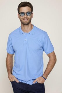 Мужская однотонная хлопковая футболка пике с воротником-поло Slim Fit TUDORS, синий