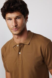 Мужская однотонная хлопковая футболка пике с воротником-поло Slim Fit TUDORS, коричневый