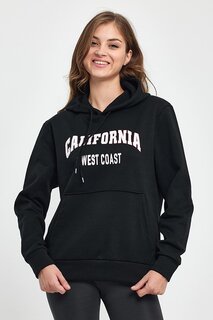 Женская удобная приталенная флисовая толстовка с капюшоном и карманом кенгуру с принтом «Западная Калифорния» в 3 нити Süperlife, черный