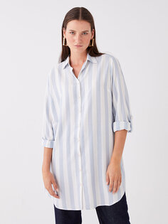 Полосатая женская рубашка-туника с длинным рукавом LCWAIKIKI Classic, синие полосы