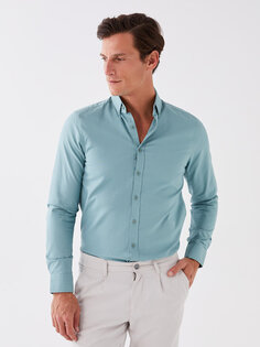 Мужская оксфордская рубашка Slim Fit с длинным рукавом LCWAIKIKI Classic, сизый