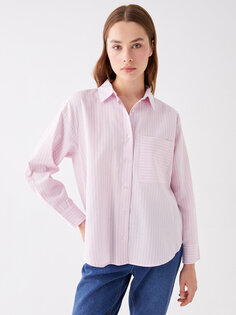 Полосатая женская рубашка с длинным рукавом LCW Casual, розовые полосы