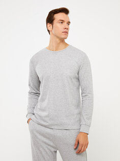 Мужская пижамная рубашка с круглым вырезом и длинными рукавами LCW DREAM, серый меланж