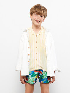 Полосатая рубашка для мальчика с короткими рукавами LCW Kids, желтый полосатый
