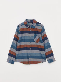 Полосатая рубашка для мальчика с длинными рукавами LCW Kids, синие полосы