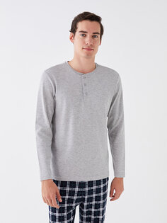 Мужская пижамная рубашка с круглым вырезом и длинными рукавами LCW DREAM, серый меланж