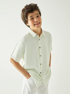Полосатая рубашка для мальчика с короткими рукавами LCW Kids, средние синие полосы