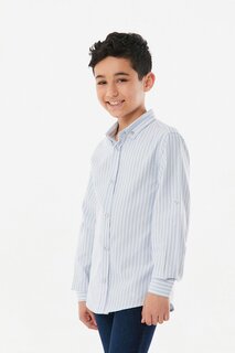 Полосатая рубашка для мальчика со сложенными рукавами Fullamoda, бело-синий