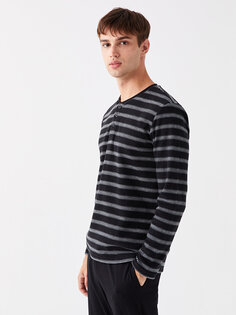 Мужская пижамная рубашка с круглым вырезом и длинными рукавами LCW DREAM, черный полосатый