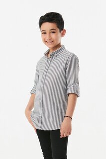 Полосатая рубашка для мальчика со сложенными рукавами Fullamoda, серый