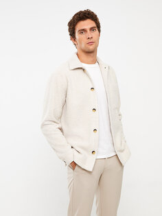 Мужская плюшевая куртка-рубашка стандартного кроя с длинным рукавом LCW Vision, экрю