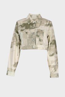 Женская укороченная джинсовая куртка цвета хаки на пуговицах с рисунком C 4538-141 CROSS JEANS