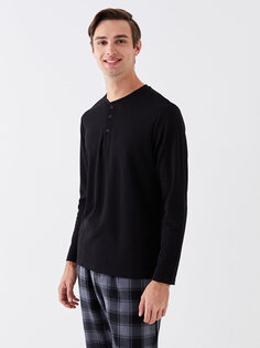 Мужская пижамная рубашка с круглым вырезом и длинными рукавами LCW DREAM, черный