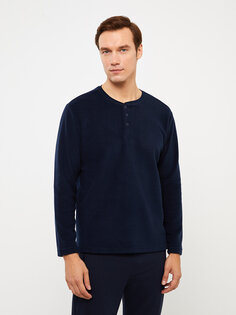 Мужская пижамная рубашка с круглым вырезом и длинными рукавами LCW DREAM, темно-синий