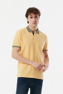 Полосатая футболка на пуговицах с воротником-поло Fullamoda, желтый