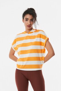 Полосатая футболка оверсайз с капюшоном Fullamoda, апельсин