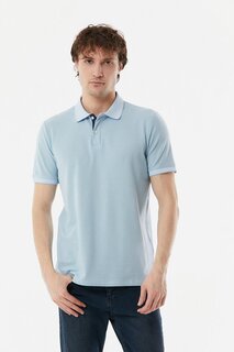 Полосатая футболка на пуговицах с воротником-поло Fullamoda, вода голубая