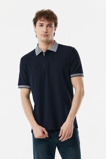 Полосатая футболка на пуговицах с воротником-поло Fullamoda, темно-синий