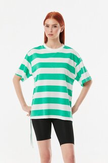 Полосатая футболка оверсайз со сборками по бокам Fullamoda, зеленый