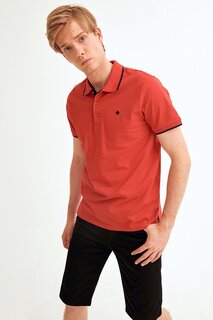 Полосатая футболка с воротником-поло и рукавами Fullamoda, красный