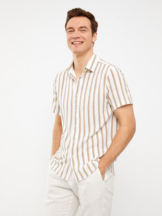 Мужская полосатая рубашка обычного кроя с коротким рукавом LCW Vision, экрю