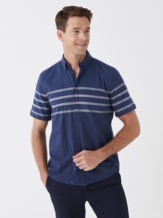 Мужская полосатая рубашка обычного кроя с коротким рукавом LCWAIKIKI Classic, темно-синий в полоску