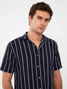 Мужская полосатая рубашка обычного кроя с коротким рукавом LCW Vision, темно-синий в полоску