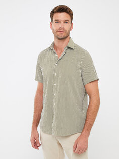 Мужская полосатая рубашка обычного кроя с коротким рукавом LCWAIKIKI Classic, зеленый принт