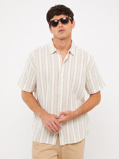 Мужская полосатая рубашка обычного кроя с коротким рукавом LCW Casual, бежевый полосатый