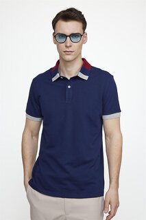 Мужская приталенная футболка из хлопка пике с воротником-поло, темно-синяя футболка TUDORS