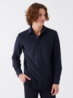Мужская полосатая рубашка стандартного кроя с длинным рукавом SOUTHBLUE, темно-синий в полоску