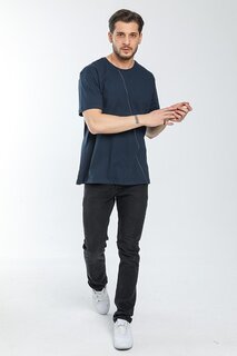 Мужская приталенная футболка Garni с круглым вырезом и строчкой спереди SPR21Y01 Süperlife, темно-синий
