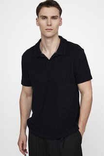 Мужская приталенная футболка с воротником поло из махровой ткани, черная футболка TUDORS
