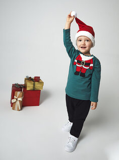 Футболка с круглым вырезом и длинными рукавами на новогоднюю тему для маленьких мальчиков, брюки и шапка Yami Mia, сизый