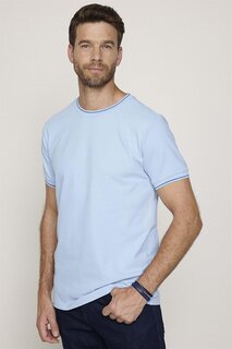 Мужская приталенная хлопковая футболка пике с круглым вырезом синяя TUDORS