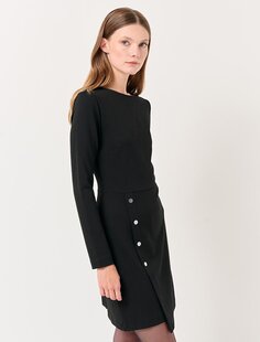 Черное вязаное мини-платье с круглым вырезом и длинными рукавами Jimmy Key