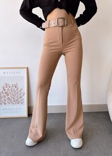Женские норковые брюки с высокой талией и поясом Z Giyim