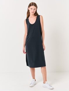 Черное базовое платье-миди без рукавов с U-образным вырезом Jimmy Key