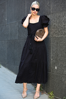 Черное базовое длинное платье с рукавами-фонариками MG1880 MADMEXT