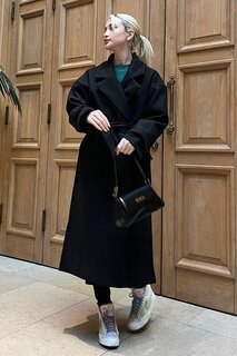 Черное длинное женское пальто оверсайз MG1584 MADMEXT