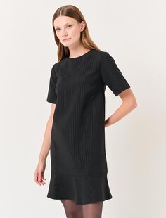 Черное мини-платье в полоску с круглым вырезом и короткими рукавами Jimmy Key