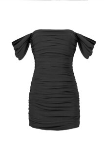 Черное мини-платье с драпировкой и рукавами WHENEVER COMPANY