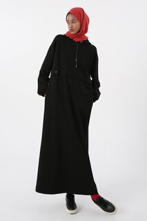 Черное платье с капюшоном и эластичными рукавами ALL DAY