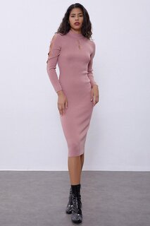 Розовое трикотажное платье с раскрывающимся низом SWD4465PE Sherin
