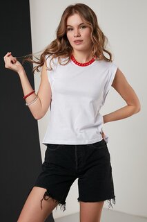 Базовая футболка без рукавов из хлопка с круглым вырезом 5864201 Lela, белый