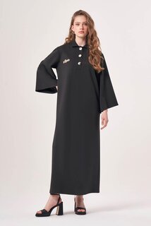 Черное платье с воротником-поло с принтом Mizalle