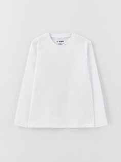 Базовая футболка для мальчиков с круглым вырезом и длинными рукавами LCW Kids, буксе белый