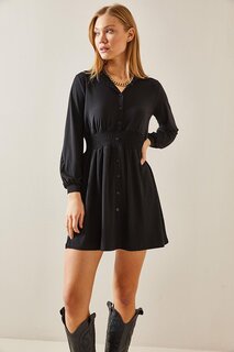 Черное эластичное мини-платье с воротником-поло 4KXK6-47792-02 XHAN