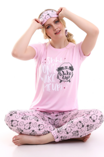 Розовый женский пижамный комплект с короткими рукавами и принтом Sleep Tape Wake Up CALİMERA MODA